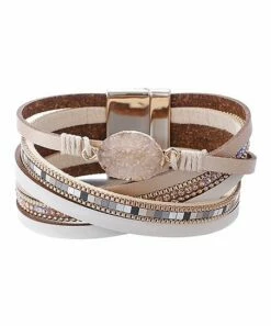 Outlet 🛒 Don't AsK Gray Drusy & Goldtone Layered Beaded Bracelet For 👩 Women 🧨