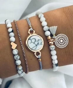 Hot Sale ⌛ Don't AsK Howlite & Rose Goldtone Beaded Bracelet Set For 👩 Women 🌟