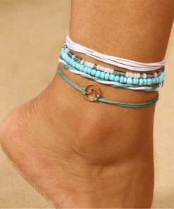 Outlet ✨ Don't AsK Teal & Goldtone Wave Charm Beaded Anklet Set For 👩 Women 😍