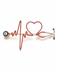 Hot Sale ❤️ Don't AsK Goldtone & Red Heartbeat Stethoscope Brooch For 👩 Women ✔️