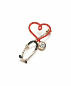 Deals 🤩 Don't AsK Goldtone & Red Heart Stethoscope Brooch For 👩 Women 👏