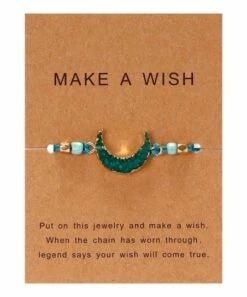 Best Pirce 💯 Don't AsK Teal Crystal & Goldtone 'Make A Wish' Moon Beaded Bracelet For 👩 Women 😀