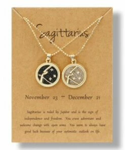 New 🥰 Don't AsK Crystal & 18k Gold-Plated Sagittarius Round Pendant Necklace Set For Other 🎉