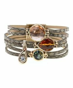 Budget ⭐ Don't AsK Orange Crystal & Gray Faux Leather Multicolor Wrap Bracelet For 👩 Women ❤️