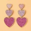 Best deal ✨ Don't AsK Pink Glitter Triple Heart Drop Earrings For 👩 Women 👏 -Don"t AsK Shop zu98026190 main tm1627319585