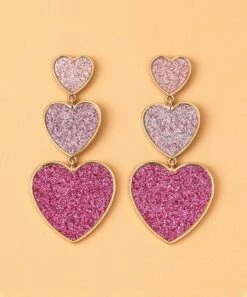Best deal ✨ Don't AsK Pink Glitter Triple Heart Drop Earrings For 👩 Women 👏