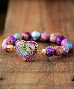 Cheap 😉 Don't AsK Purple Imperial Jasper Heart Beaded Stretch Bracelet For 👩 Women 🧨
