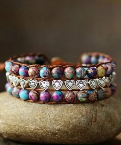 Cheap ❤️ Don't AsK Jasper & Silvertone Heart Beaded Bracelet For 👩 Women 👍