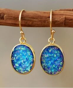 Buy ✨ Don't AsK Blue Opal & Goldtone Oval Drop Earrings For 👩 Women 😍