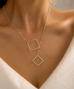 Cheap 😀 Don't AsK Silvertone Minimalist Open Square Lariat Style Necklace For 👩 Women ✔️