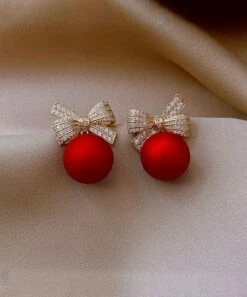 Best reviews of 😉 Don't AsK Red Imitation Pearl & Crystal Bow Stud Earrings For 👩 Women ❤️
